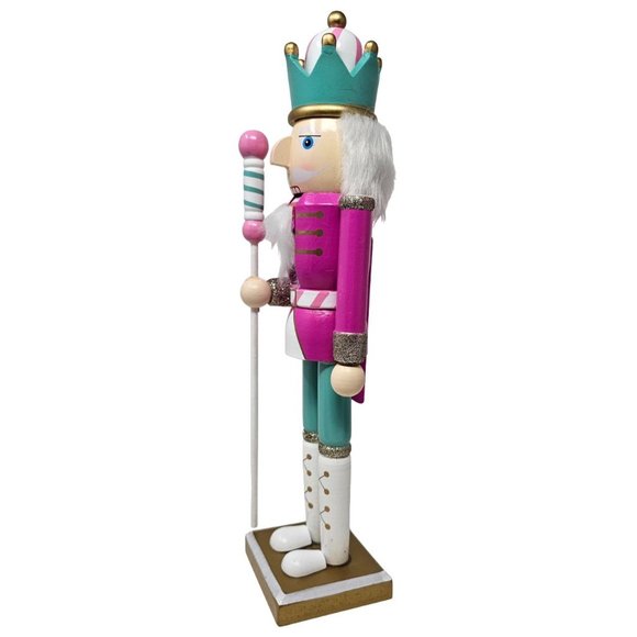 Pastel Candy Solider Pink and Teal Nutcracker 15" Wood  - Christmas Gift - Picture 2 of 4